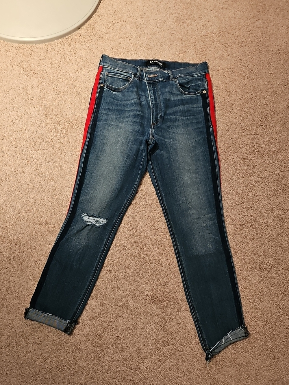 Express Women's Skinny Jeans in Blue with Red Side Stripe